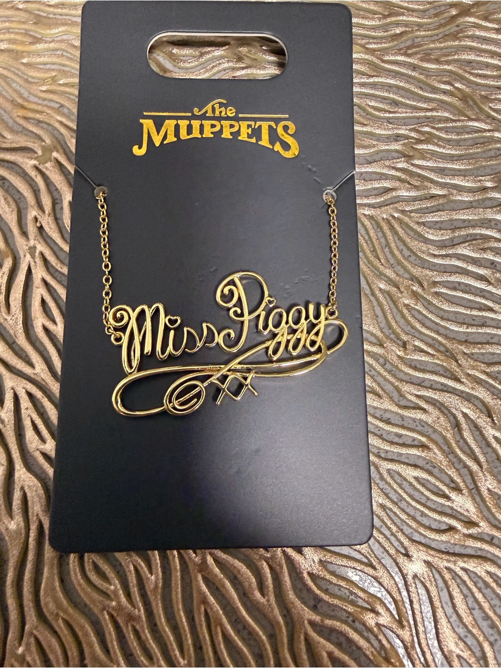 Miss Piggy Muppets Gold Nameplate Necklace from Mickey’s of Glendale / D23